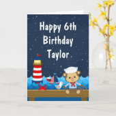 Nautical Boy Monkey Red and Navy Happy Birthday Karte (Gelbe Blume)