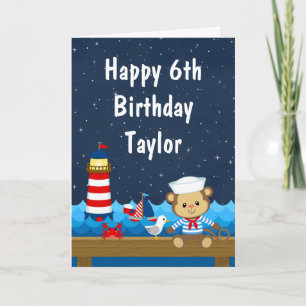 Nautical Boy Monkey Red and Navy Happy Birthday Karte