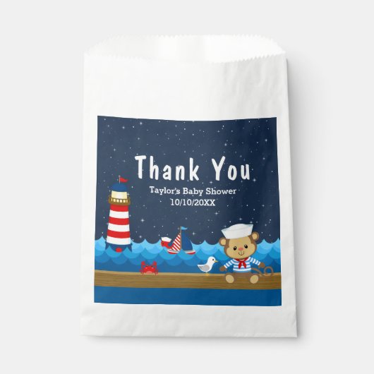 Nautical Boy Monkey Red Baby Dusche Vielen Dank Geschenktütchen (Vorderseite)
