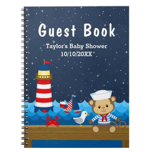 Nautical Boy Monkey Red Baby Shooter Gästebuch Notizblock (Vorderseite)