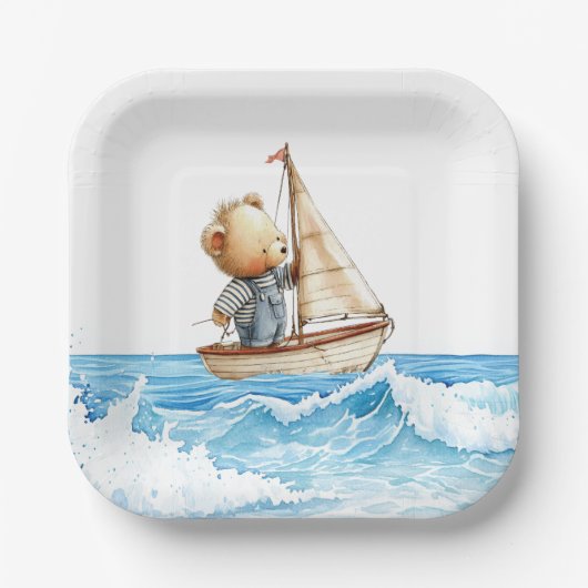 Nautical Boy Sailor Teddy Bears Baby Dusche Pappteller (Vorderseite)