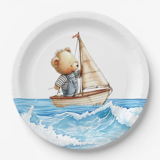 Nautical Boy Sailor Teddy Bears Baby Dusche Pappteller (Vorderseite)