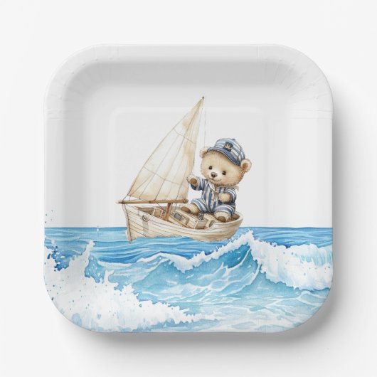 Nautical Boy Sailor Teddy Bears Baby Dusche Pappteller (Vorderseite)