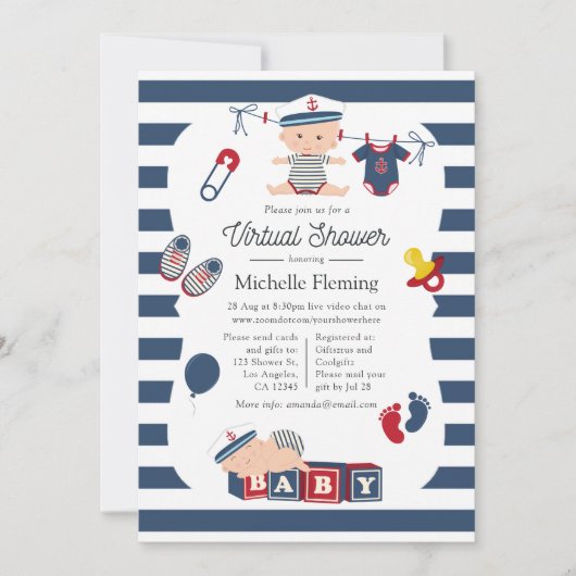 Nautical Boy Virtual Baby Dusche Einladung (Vorderseite)