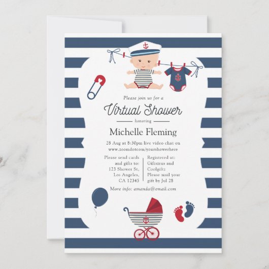 Nautical Boy Virtual Baby Dusche Einladung (Vorderseite)