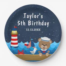 Nautical Boys Bear Red and Navy Birthday Party Pappteller