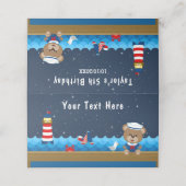 Nautical Boys Bear Red and Navy Birthday Party Platzkarte (Außenseite Aufgefaltet)