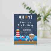 Nautical Boys Bear Red and Navy Birthday Party Postkarte (Stehend Vorderseite)