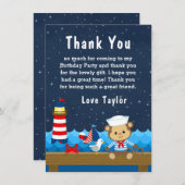 Nautical Boys Monkey Red and Navy Birthday Party Dankeskarte (Vorne/Hinten)