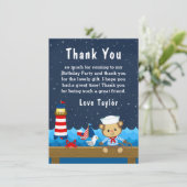 Nautical Boys Monkey Red and Navy Birthday Party Dankeskarte (Stehend Vorderseite)