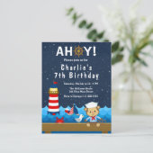 Nautical Boys Monkey Red and Navy Birthday Party Postkarte (Stehend Vorderseite)