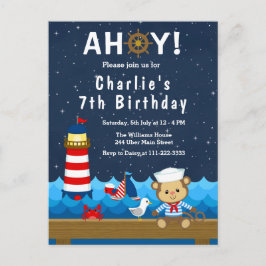 Nautical Boys Monkey Red and Navy Birthday Party Postkarte