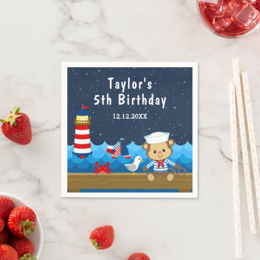 Nautical Boys Monkey Red and Navy Birthday Party Serviette (Beispiel)