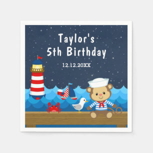 Nautical Boys Monkey Red and Navy Birthday Party Serviette