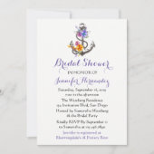 Nautical Brautparty Ship Anchor Lila Floral Einladung (Vorderseite)