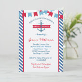 Nautical Bridal Dusche Einladung Rot und Blau (Stehend Vorderseite)