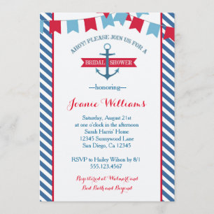 Nautical Bridal Dusche Einladung Rot und Blau