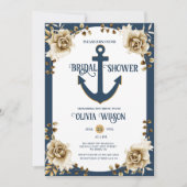 Nautical Bridal Shower Anchor Blue Gold Floral  Einladung (Vorderseite)