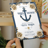 Nautical Bridal Shower Anchor Blue Gold Floral  Einladung