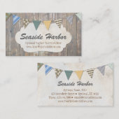 Nautical Bunting on Rustic Wood Shabby Beach Chic Visitenkarte (Vorne/Hinten)