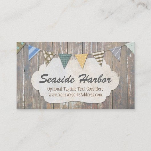 Nautical Bunting on Rustic Wood Shabby Beach Chic Visitenkarte (Vorderseite)