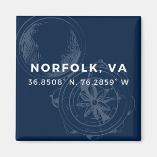 Nautical Button Magnet - Koordinaten von Norfolk V