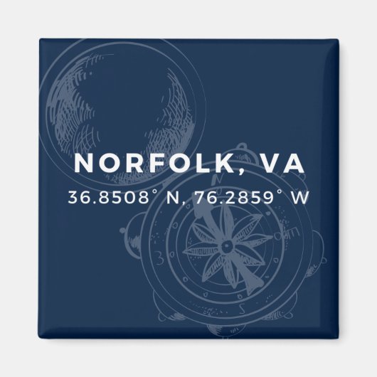 Nautical Button Magnet - Koordinaten von Norfolk V (Vorne)