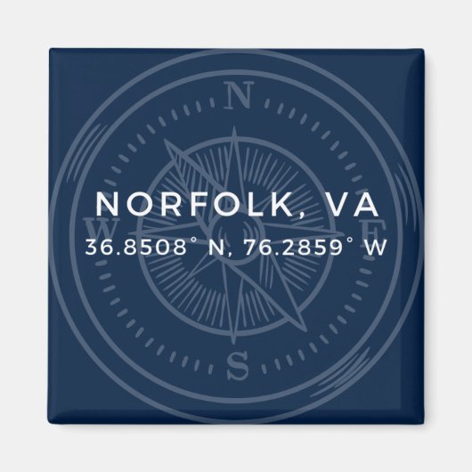 Nautical Button Magnet - Koordinaten von Norfolk V (Vorne)