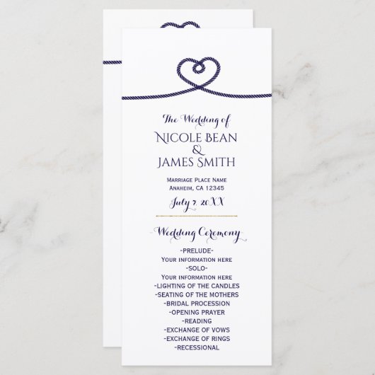 Nautical Bying the Knot Heart Wedding Program Programm (Vorne/Hinten)