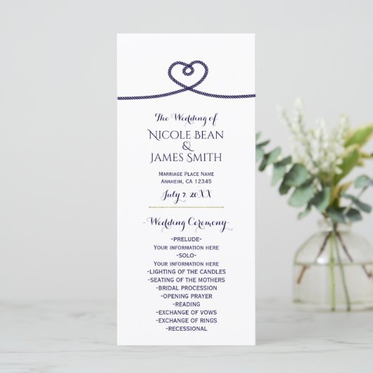 Nautical Bying the Knot Heart Wedding Program Programm (Stehend Vorderseite)