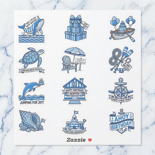 Nautical Cabana Sailor Birthday Sticker Sheet Set
