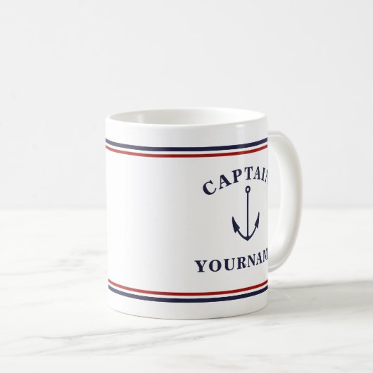 Nautical Captain Anchor Ihr Name in Block-Tasse Kaffeetasse (VorderseiteRechts)