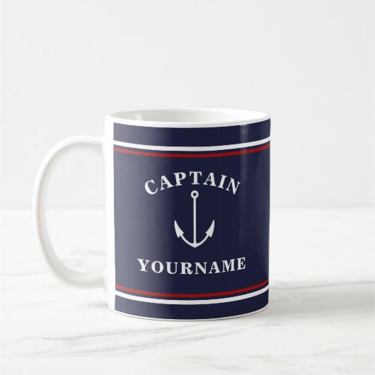 Nautical Captain Anchor Your Name Navy Blue Tasse (Links)