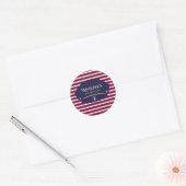 Nautical Captain Birthday Red & Navy Stripes Runder Aufkleber (Umschlag)