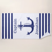 Nautical Captain Blue Anchor Personalisiert Strandtuch (Vorderseite)