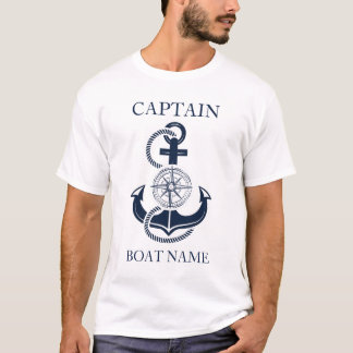 Nautical Captain Boat Name Blue Anchor T-Shirt