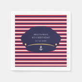 Nautical Captain Hat Birthday Navy & Red Stripes K Serviette (Vorderseite)