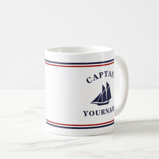 Nautical Captain Sailboat Ihr Name in Block-Tasse Kaffeetasse (VorderseiteRechts)