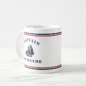 Nautical Captain Sailboat Ihr Name in Block-Tasse Kaffeetasse (Vorderseite Links)