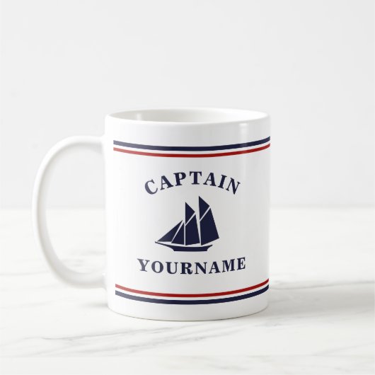 Nautical Captain Sailboat Ihr Name in Block-Tasse Kaffeetasse (Links)