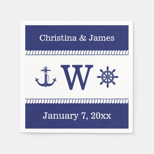 Nautical Captains Wheel Anchor Add Names Monogram Serviette (Vorderseite)