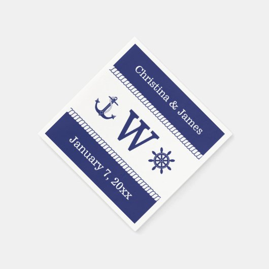 Nautical Captains Wheel Anchor Add Names Monogram Serviette (Ecke)