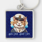 Nautical Cat Geschenke für Bootseigner Segler Schlüsselanhänger (Vorne)
