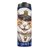 Nautical Cat Geschenke für Bootseigner Segler Thermosbecher (Vorderseite)