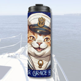 Nautical Cat Geschenke für Bootseigner Segler Thermosbecher