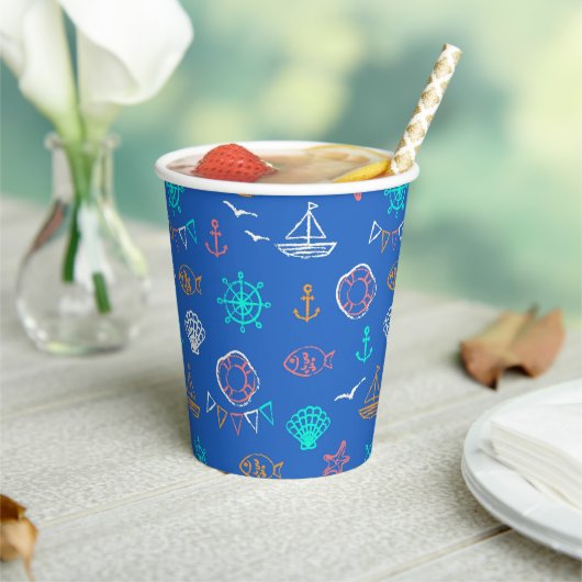 Nautical Chalk Zeichnend Muster Pappbecher (In Situ)