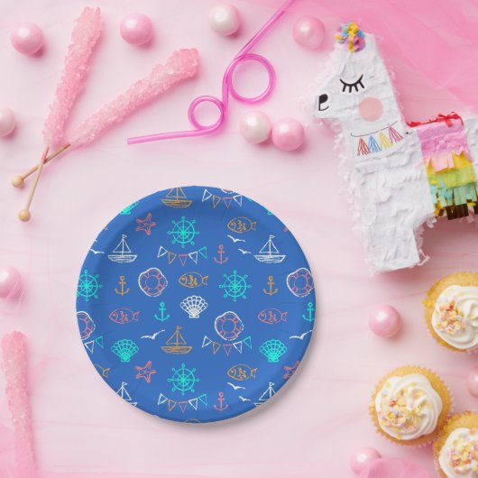 Nautical Chalk Zeichnend Muster Pappteller (Party)
