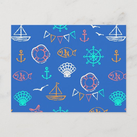 Nautical Chalk Zeichnend Muster Postkarte (Vorderseite)