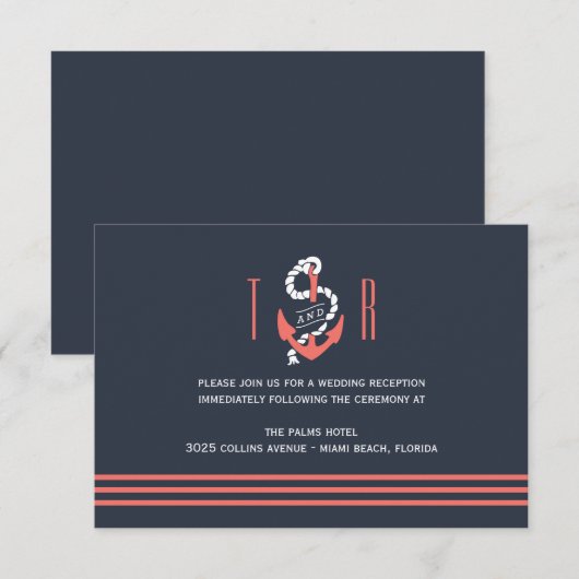 Nautical Chic Wedding Reception Card Begleitkarte (Vorne/Hinten)