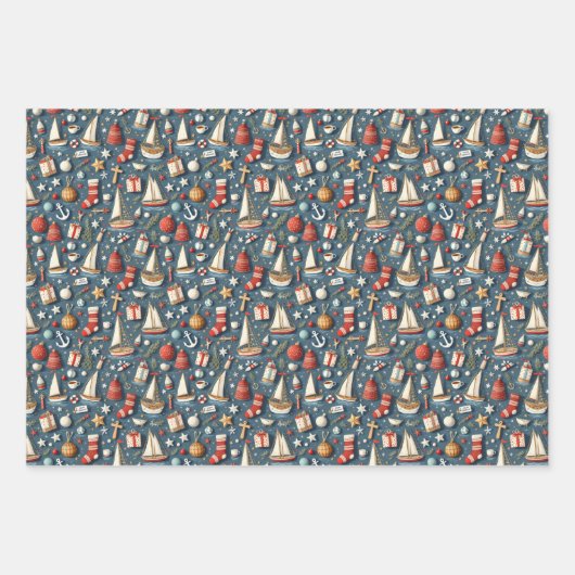 Nautical Christmas Gift Wrapping Paper Geschenkpapier Set (Vorderseite)
